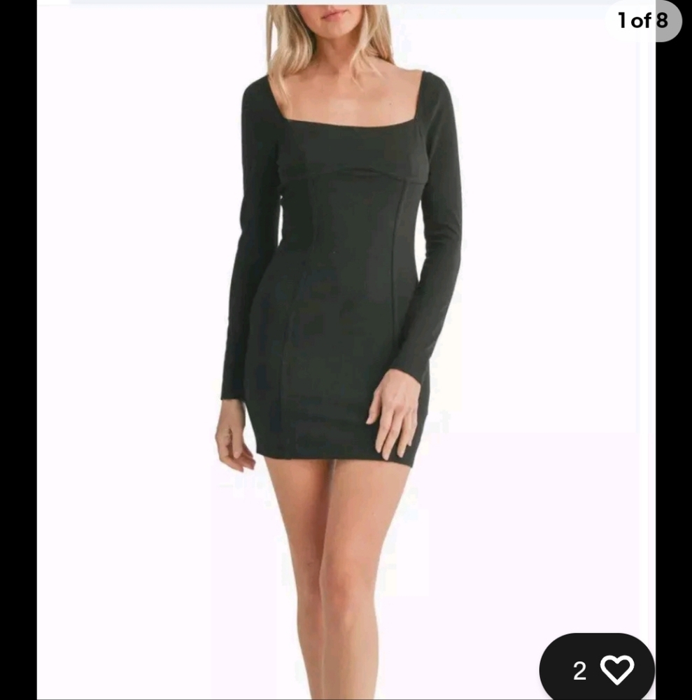 Lush Corset Bust Mini dress Long Sleeve Ribbed Black Size Medium